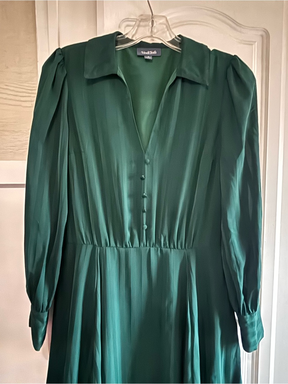 Modcloth Forest Green Long Sleeve Button Front Midi Dress